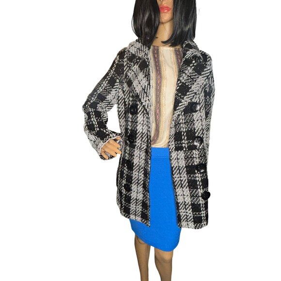 Rue 21 Womens Houndstooth Peacoat Medium Wool Blend Academia - Picture 9 of 15